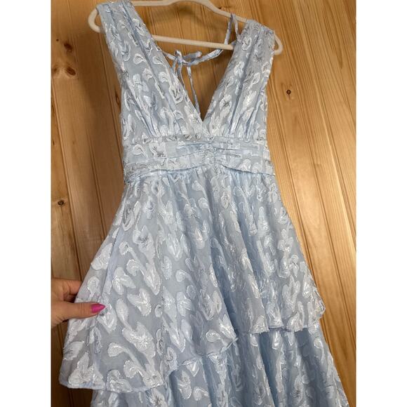 NWT Lulus Make It Mesmerizing Light Blue Jacquard Tiered Midi Dress Bohemian M - Picture 6 of 8